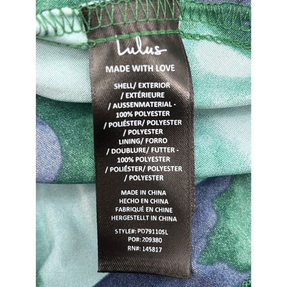 Lulus Midi Dress Blue Green Tie Dye Pleated Flutter Sleeve Square Neck XL - Picture 12 of 13